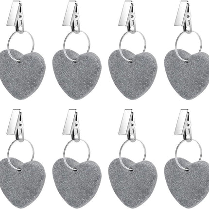 8-pack - Heart-shaped grey tablecloth weights with metal clip - Tablecloth stand and hanger stone.