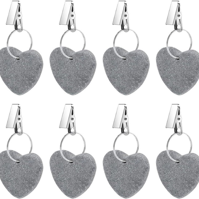 8-pack - Heart-shaped grey tablecloth weights with metal clip - Tablecloth stand and hanger stone.