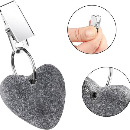8-pack - Heart-shaped grey tablecloth weights with metal clip - Tablecloth stand and hanger stone.
