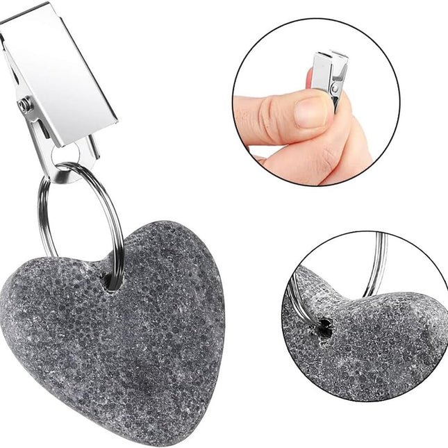 8-pack - Heart-shaped grey tablecloth weights with metal clip - Tablecloth stand and hanger stone.