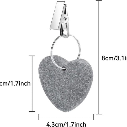 8-pack - Heart-shaped grey tablecloth weights with metal clip - Tablecloth stand and hanger stone.