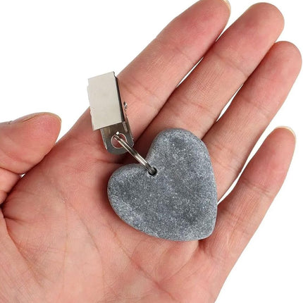 8-pack - Heart-shaped grey tablecloth weights with metal clip - Tablecloth stand and hanger stone.