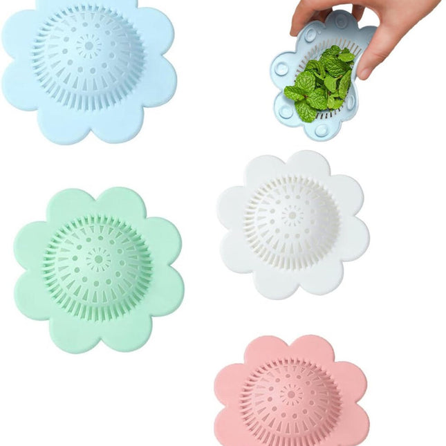 4 pieces - hair filter - drain cover - drain strainers - floor drain - drain hair catchers - shower drain covers - silicone hair stoppers - bathtub drain protector - shower drain protectors - for bathroom, bathtub and kitchen - blue, white, green, pink.