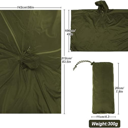 Poncho - Raincoat - 210*140cm - multifunctional waterproof rain poncho - Waterproof Rain Poncho - Cycling Poncho - reusable - raincoat with hood - rain poncho with chest pocket - with storage bag - for travel, hiking, camping, fishing - green.