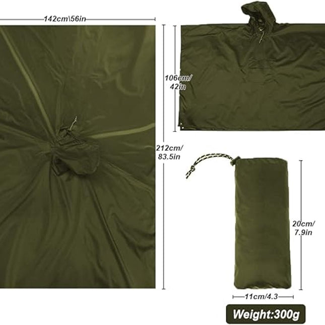 Poncho - Raincoat - 210*140cm - multifunctional waterproof rain poncho - Waterproof Rain Poncho - Cycling Poncho - reusable - raincoat with hood - rain poncho with chest pocket - with storage bag - for travel, hiking, camping, fishing - green.