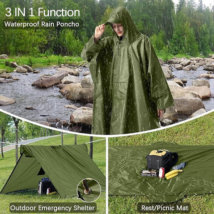 Poncho - Raincoat - 210*140cm - multifunctional waterproof rain poncho - Waterproof Rain Poncho - Cycling Poncho - reusable - raincoat with hood - rain poncho with chest pocket - with storage bag - for travel, hiking, camping, fishing - green.