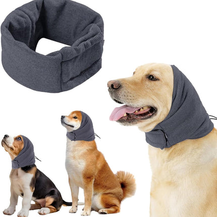 Dog Collar - Ear Muffs for Dogs - Dog Hat - Head Circumference 49-54 cm - Relief from Snoring Anxiety - with Adjustable Velcro Fastening - Noise-Dampening Headwear - 23*16*3 cm - Grey.