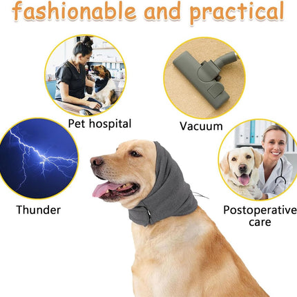 Dog Collar - Ear Muffs for Dogs - Dog Hat - Head Circumference 49-54 cm - Relief from Snoring Anxiety - with Adjustable Velcro Fastening - Noise-Dampening Headwear - 23*16*3 cm - Grey.