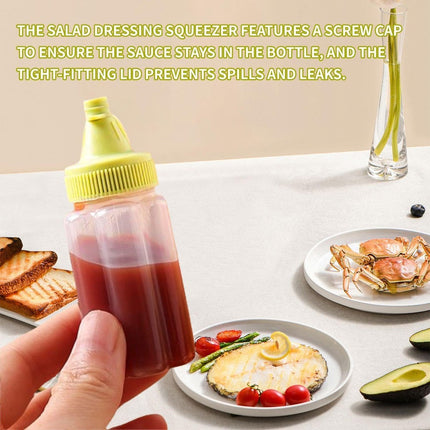 12 pieces - 3.2*3.2*8 cm - sauce bottles - portable sauce bottles - mini sauce bottles - squeeze bottle - ketchup bottle - salad dressing bottle - leak-proof plastic sauce bottles - squeezable sauce containers - kitchen supplies - grey, red, yellow, green.