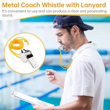 24 pieces - Whistles - Coach Whistle - Outdoor Whistle - Stainless Steel Whistles - Football Referee Whistle - Whistle with Lanyard - Outdoor Accessories - For Emergencies, Sports Training, Referee - Silver - 4*2*1.5 cm.