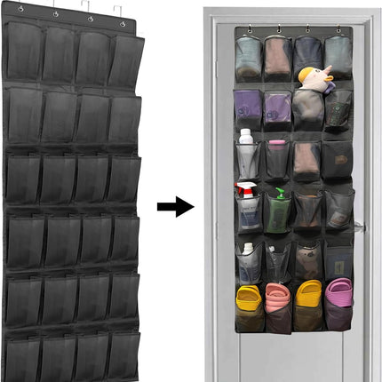 150*56 cm - Over-the-door shoe organizer - Wall compartment - 24 large - breathable mesh pockets - shoe rack - hanging storage - various storage space - breathable over-the-door closet storage, sneakers - black.