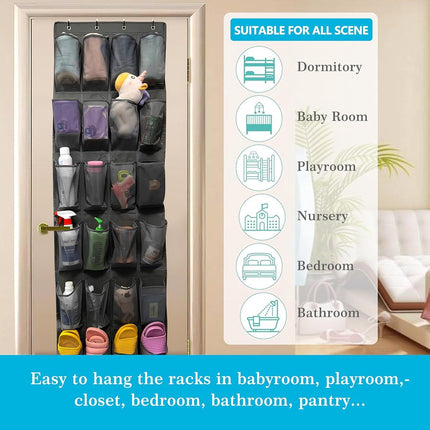 150*56 cm - Over-the-door shoe organizer - Wall compartment - 24 large - breathable mesh pockets - shoe rack - hanging storage - various storage space - breathable over-the-door closet storage, sneakers - black.