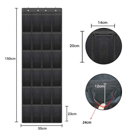 150*56 cm - Over-the-door shoe organizer - Wall compartment - 24 large - breathable mesh pockets - shoe rack - hanging storage - various storage space - breathable over-the-door closet storage, sneakers - black.