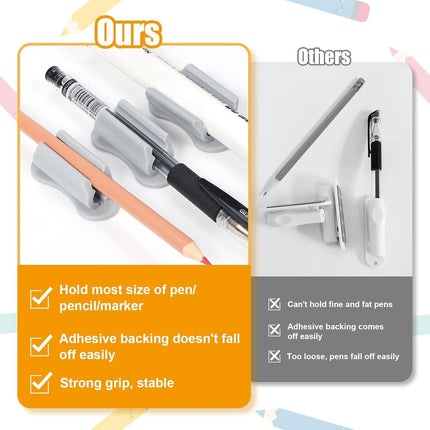 20 pieces - pen holder - pen holder for desk - self-adhesive silicone pen holder - for clipboard mounting in classroom - highlighter holder - pencil holder - for desk, classroom, office accessories - grey - 2*4.7 cm.
