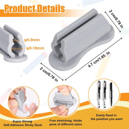 20 pieces - pen holder - pen holder for desk - self-adhesive silicone pen holder - for clipboard mounting in classroom - highlighter holder - pencil holder - for desk, classroom, office accessories - grey - 2*4.7 cm.
