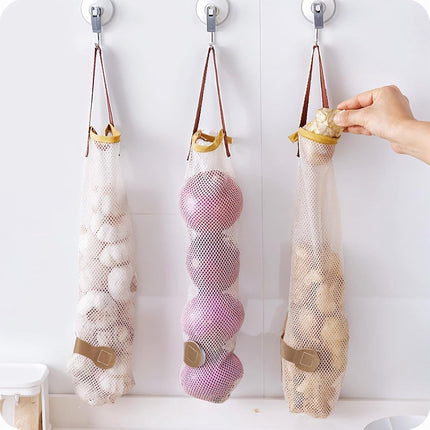 5 pieces - Vegetable bag - Fruit bag - 48*11 cm - Storage bag - hanging mesh bag - reusable large bag for cooking seafood - washable bags - for vegetables and fruit for the kitchen, fridge, potato, onion, garlic, vegetables and fruit - beige.