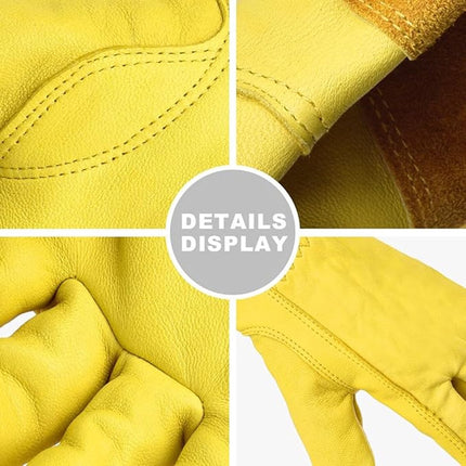 Gardening Gloves - 1 pair - Women/Men - Thorn-Resistant Cowhide Leather rose/blackberry pruning - thorn- and cut-resistant gardening gloves with long leather - Long Forearm Protection - Glove - heavy duty glove - Yellow.