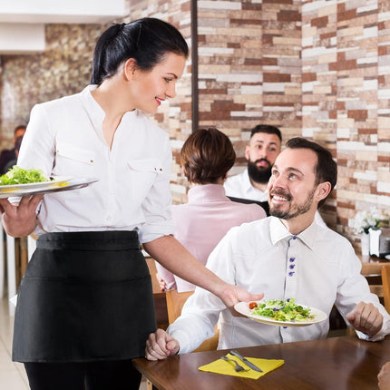 Waiter Apron - Kitchen Apron with 3 Pockets - Waterproof Bar Apron - Waterproof and Oil-Repellent - Restaurant Unisex Half Aprons - Waitress Apron - Black Server Aprons - Waiter Short Half Waist Server Apron - Aprons.