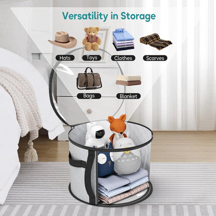 Hat Box - Hat Storage Box - Storage Box for Hats - Round Hat Boxes - Foldable Hat Storage Boxes - Stackable Hat Organizer - Baseball Cap Organizer - Hat Box - for up to 7 hats - perfect for your wardrobe - Grey.