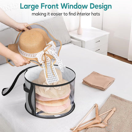 Hat Box - Hat Storage Box - Storage Box for Hats - Round Hat Boxes - Foldable Hat Storage Boxes - Stackable Hat Organizer - Baseball Cap Organizer - Hat Box - for up to 7 hats - perfect for your wardrobe - Grey.