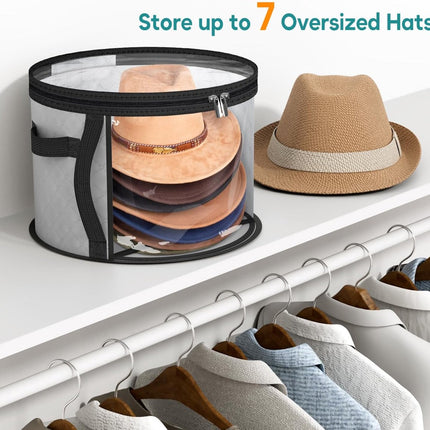 Hat Box - Hat Storage Box - Storage Box for Hats - Round Hat Boxes - Foldable Hat Storage Boxes - Stackable Hat Organizer - Baseball Cap Organizer - Hat Box - for up to 7 hats - perfect for your wardrobe - Grey.