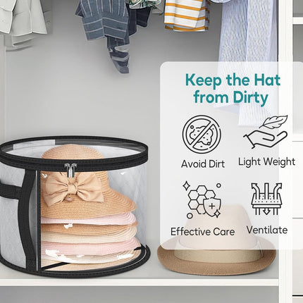 Hat Box - Hat Storage Box - Storage Box for Hats - Round Hat Boxes - Foldable Hat Storage Boxes - Stackable Hat Organizer - Baseball Cap Organizer - Hat Box - for up to 7 hats - perfect for your wardrobe - Grey.
