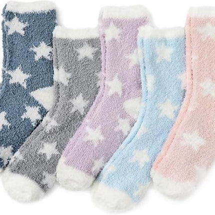 5 Pairs - socks - women's socks - Warm Fuzzy Fleece Socks - Women's House Socks - Star socks - Warm Winter Socks - Fluffy Socks - Sleep Socks - House Socks - Stockings - keep warm - coral fleece - Plush and comfortable - thick plush socks.