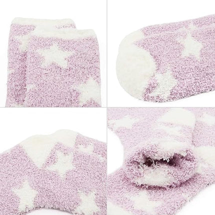5 Pairs - socks - women's socks - Warm Fuzzy Fleece Socks - Women's House Socks - Star socks - Warm Winter Socks - Fluffy Socks - Sleep Socks - House Socks - Stockings - keep warm - coral fleece - Plush and comfortable - thick plush socks.
