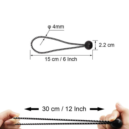 50 pieces - 6 inch - Elastic rope - Elastic cord - Tensioning elastic - tension cord - ball bungee cords - with balls - reusable - for golf nets, soccer goals, camping, tent poles, hose - black rope white spot - 150*22 mm.