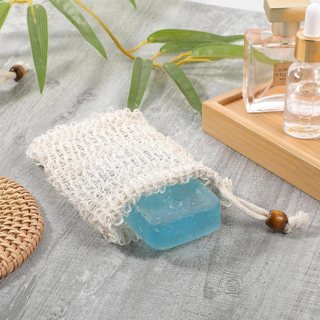 5 pieces - Soap bag - Drawstring bags Soap net - Sisal Soap bag - Soap Bar bag - Shampoo bar bag - Soap bar bag - scrub glove - foam soap bags - scrub bag - bathroom accessories - for home, bath massage, travel storage - 9*14cm.