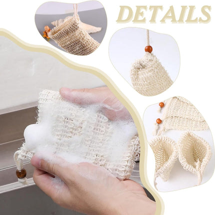 5 pieces - Soap bag - Drawstring bags Soap net - Sisal Soap bag - Soap Bar bag - Shampoo bar bag - Soap bar bag - scrub glove - foam soap bags - scrub bag - bathroom accessories - for home, bath massage, travel storage - 9*14cm.
