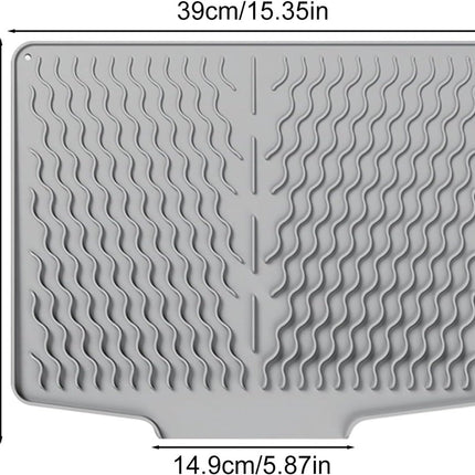 39*32 cm - Drain mat - Countertop drying mat - Foldable silicone drainer - kitchen drying mat - non-slip - silicone drainer - for the sink, for kitchen utensils, cups, fruit and vegetables - grey.