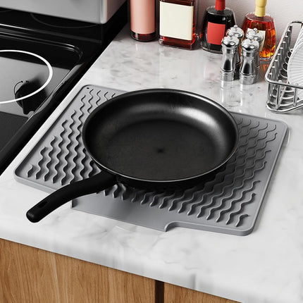39*32 cm - Drain mat - Countertop drying mat - Foldable silicone drainer - kitchen drying mat - non-slip - silicone drainer - for the sink, for kitchen utensils, cups, fruit and vegetables - grey.