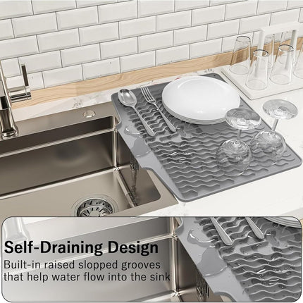 39*32 cm - Drain mat - Countertop drying mat - Foldable silicone drainer - kitchen drying mat - non-slip - silicone drainer - for the sink, for kitchen utensils, cups, fruit and vegetables - grey.