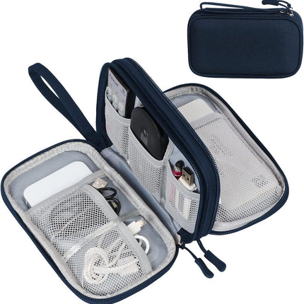 Cable Storage Bag - Travel Organizer Accessories - Waterproof/Wear-Resistant - Cable - Bag, Charger, Adapter, USB, Hard Drive - Compact Cable Bag - Cable Organizer - 19x11x5.5cm - Navy Blue.