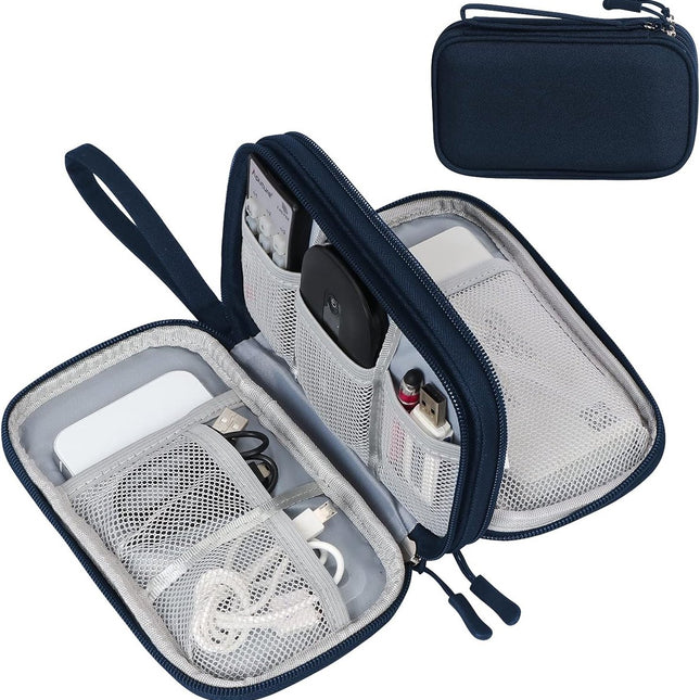 Cable Storage Bag - Travel Organizer Accessories - Waterproof/Wear-Resistant - Cable - Bag, Charger, Adapter, USB, Hard Drive - Compact Cable Bag - Cable Organizer - 19x11x5.5cm - Navy Blue.
