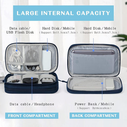 Cable Storage Bag - Travel Organizer Accessories - Waterproof/Wear-Resistant - Cable - Bag, Charger, Adapter, USB, Hard Drive - Compact Cable Bag - Cable Organizer - 19x11x5.5cm - Navy Blue.