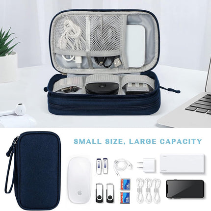 Cable Storage Bag - Travel Organizer Accessories - Waterproof/Wear-Resistant - Cable - Bag, Charger, Adapter, USB, Hard Drive - Compact Cable Bag - Cable Organizer - 19x11x5.5cm - Navy Blue.