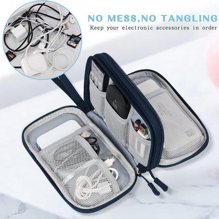 Cable Storage Bag - Travel Organizer Accessories - Waterproof/Wear-Resistant - Cable - Bag, Charger, Adapter, USB, Hard Drive - Compact Cable Bag - Cable Organizer - 19x11x5.5cm - Navy Blue.