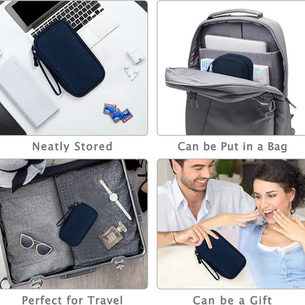 Cable Storage Bag - Travel Organizer Accessories - Waterproof/Wear-Resistant - Cable - Bag, Charger, Adapter, USB, Hard Drive - Compact Cable Bag - Cable Organizer - 19x11x5.5cm - Navy Blue.
