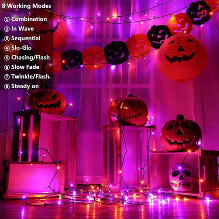 2 Pieces Solar Garden Lights Total 171 FT, 400 LED Lights - Halloween Lighting - Halloween String Lights - Halloween Decoration - Halloween Lanterns Decoration - Small Party Lights - Fairy Lights - Waterproof - For Garden - Patio And Path.