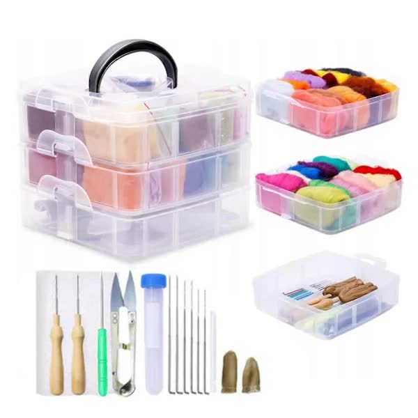 Needle Felting Set with 24 Colors Wool Carded Fleece Felting Complete Needle Felting(Keep away from children).