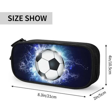 Soccer Pencil Case Blue with Zipper, Spacious and Durable Soccer Theme Sports Pencil Case.