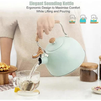 Stainless Steel Whistling Kettle 2.5L for Gas Stoves, Induction Compatible, Ergonomic Handle.