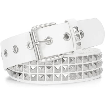 Punk Rock Nub Belt with Rivets Metal for Men Women NY-White.
