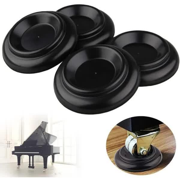 Hardwood Piano Mats with Foam Pads 4 pcs Black ABS Furniture Foot Protectors Compatible with Piano Wheels Solid Wheels.