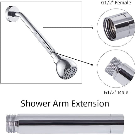 Shower arm extension - Hand shower arm extension pipe - universal shower component - 20cm - silver - Easy installation - Universal connection - Rain shower arm - Stainless steel.
