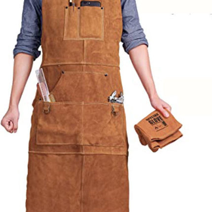 Apron - BBQ apron - BBQ apron leather men - Unisex - Gift - Apron for Women and Men - Adjustable Buckle - Leather - 99*61cm - Brown.