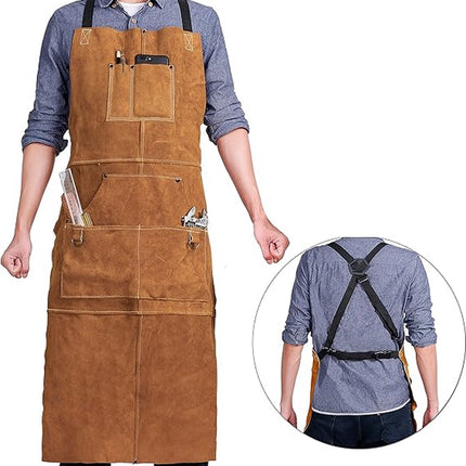 Apron - BBQ apron - BBQ apron leather men - Unisex - Gift - Apron for Women and Men - Adjustable Buckle - Leather - 99*61cm - Brown.