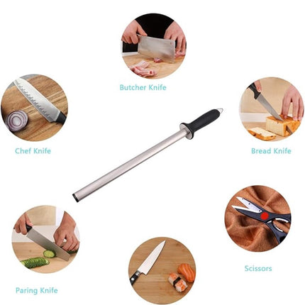 Diamond sharpening steel - Sharpening steel for knives - Sharpening rod - PP - silver, black - 439mm - Suitable for sharpening and maintaining all types of knives (except serrated knives/ceramic knives).